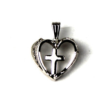 Vintage Sterling Silver Cross Pendant Filigree Heart Petite 1/2" Delicate 925