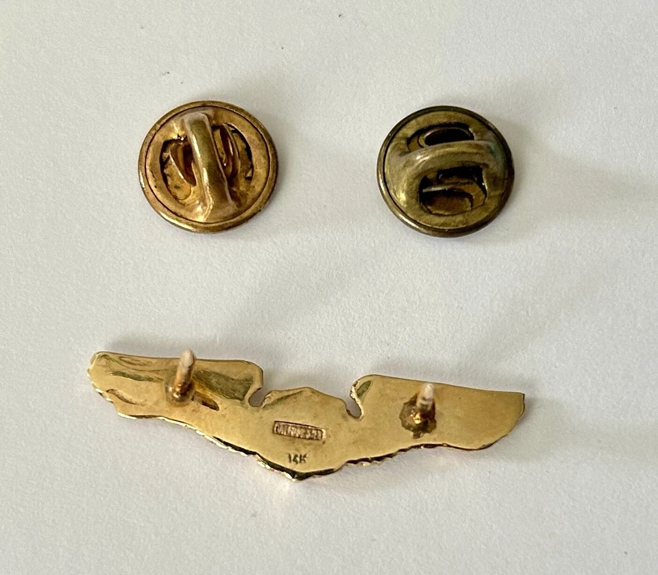 Alas de aviador doradas (14K) pesadas 3,56 G ¡oro con peso! Foto 2 de 4