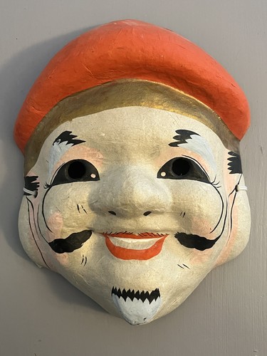 Japanese Noh Mask Paper Mache Happy Man Vintage Folk Tale Wall Art Decor - Picture 2 of 9