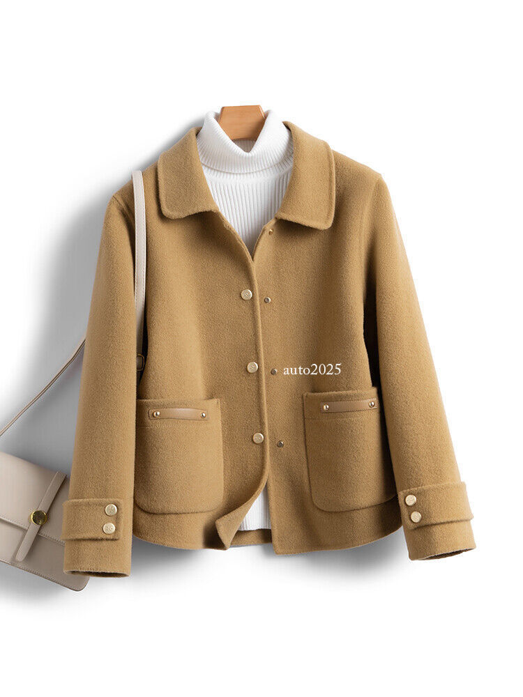 Women Short Coat Wool Blend Button Jacket Outwear Single Breasted