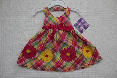 NEW BLUEBERI BLVD BABY GIRLS HALTER SUN DRESS VARIOUS SIZES PLAID WITH FLOWERS
