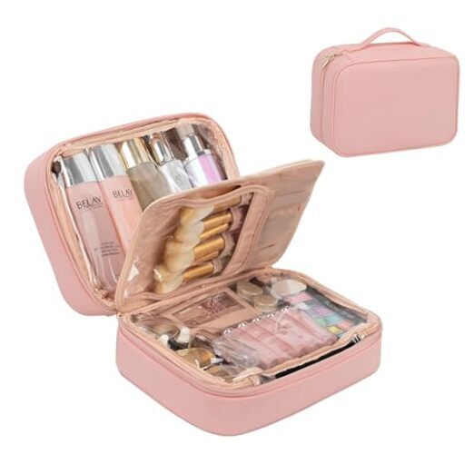 Makeup Bag, Makeup Travel Bag Large Capacity Waterproof Cosmetic Pink-image