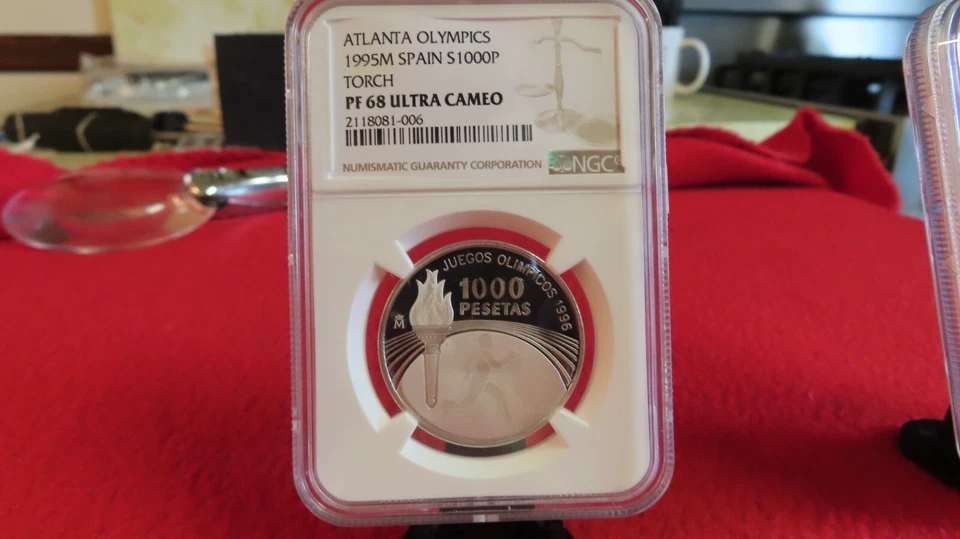 1995 SPAIN TORCH ATLANTA OLYMPICS SILVER 1000 PESETAS NGC PF 68 - Image 3 of 3