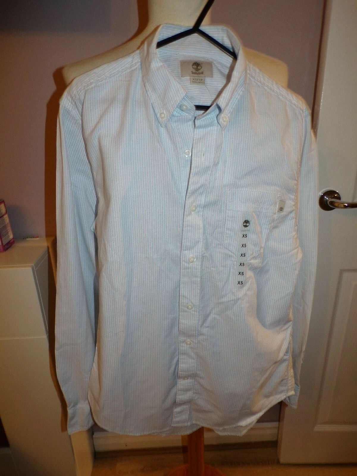 CAMICIA A RIGHE DA UOMO TIMBERLAND OXFORD CON SPILLE NUOVA CON ETICHETTE XS DA UOMO NUOVO CON PREZZO DISPONIBILE £70 00
