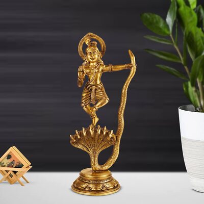 Krishna Kaliya Naag Sheshnag Statue Brass Hindu God Idol Table Showpiece 13 Inch