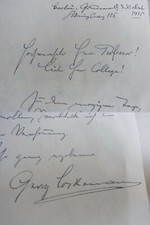 Chemist Georg Lockemann (1871-1959): letter Berlin 1935 to Wilhelm Eschweiler