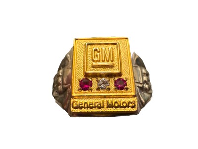 Vintage 10K GM General Motors Diamond Ruby Pin on Antique Sterling