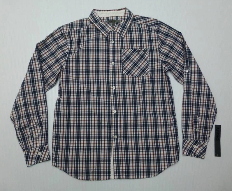 DKNY Boys Size XL (18-20) Blue & Red Plaid Button Front Shirt New - Image 2 of 2