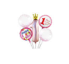 SET PALLONCINI MYLAR PRIMO COMPLEANNO ROSA 🎂