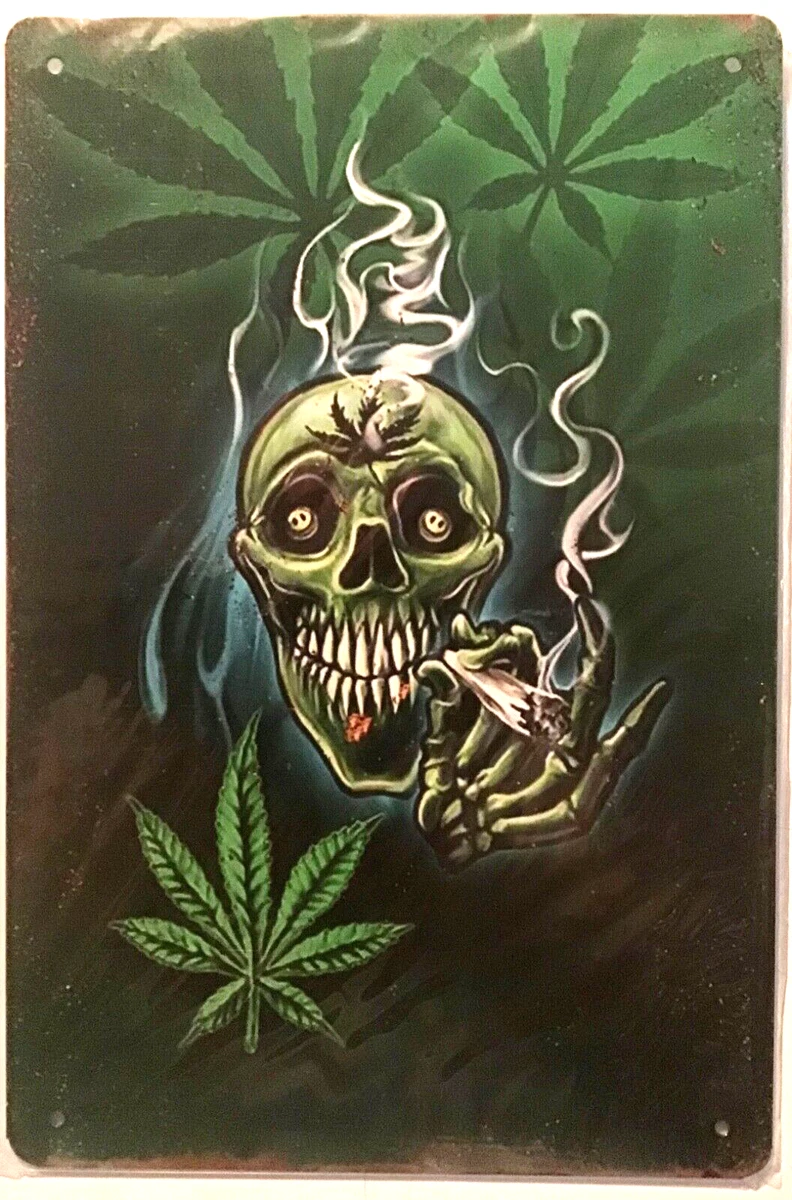 TIN SIGN 8x12 Marijuana leaf pot joint smoke skull weed funny vintage  (Br12b) | eBay
