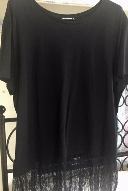 Maglia donna T-Shirt Terranova nera pizzo in fondo Tg Xl