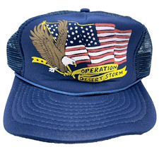 Vintage Desert Storm Trucker Hat Cap Snapback Puffy Print 90s Y2K USA Flag Rope