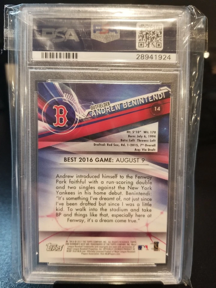 2017 ANDREW BENINTENDI BOWMAN'S BEST ROOKIE #14 PSA GEM MT 10 PRISTINE. - Image 3 of 4