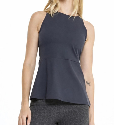 Spanx 2 in 1 Peplum Tank Women's Small Grey Active Tops Stretch Sleeveless NEW