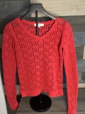 The Loft Womans XS Red Knit Sweater 100 Cotton