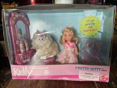 New Mattel Barbie Kelly Pretty Kitty Giftset w/kitty Styling Vanity Kelly & Lily