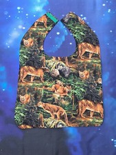 Handmade Adult Special Needs bib quilted Mountain Lions Wildlife Cats animals
