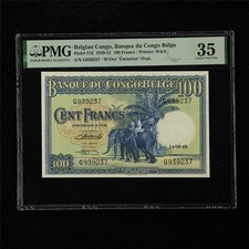 1949-51 Belgian Congo Banque du Congo Belge 100 Francs Pick#17d PMG 35 Choice VF