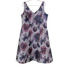 Adrianna Papell Floral Beaded V Neck Sleeveless Midi Dress Women 16W JACQUARD