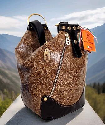  MARINO ORLANDI ITALIAN DESIGNER FLORAL BROWN LARGE BACKPACK SLING BAG NWT!