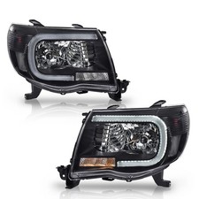 LED DRL Tube Halo Projector Headlights Toyota Tacoma 2005-2011 Black Clear Pair