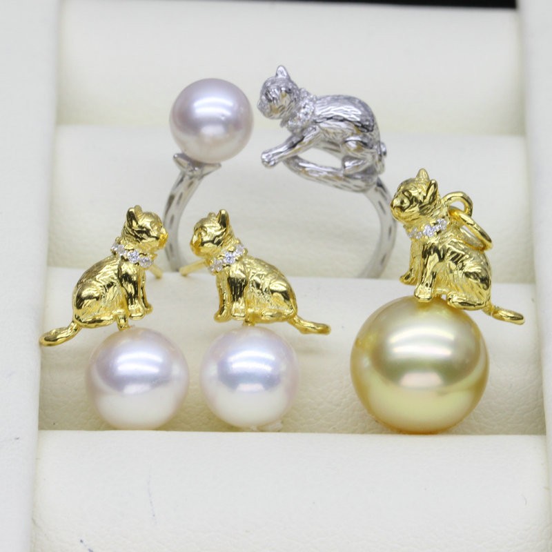 Anillo colgante de perlas de plata esterlina S925 ajustes hágalo usted mismo soporte de perlas de gato