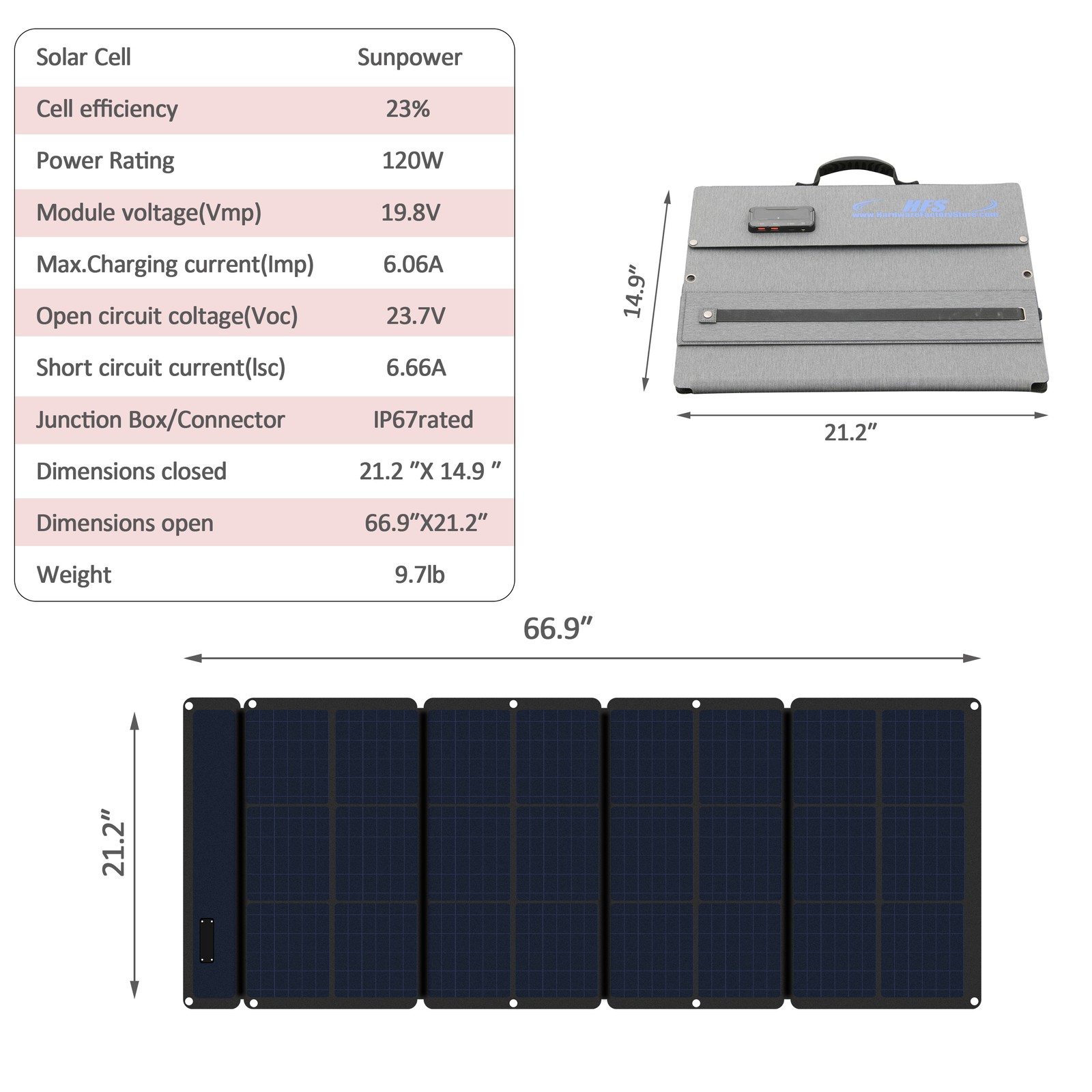 HFS(R) 120W Portable Foldable Solar Panel Charger for Power Station Generator