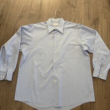 Van Heusen Wrinkle Free Poplin Dress Shirt 17.5 34/35 XL Cameo Blue