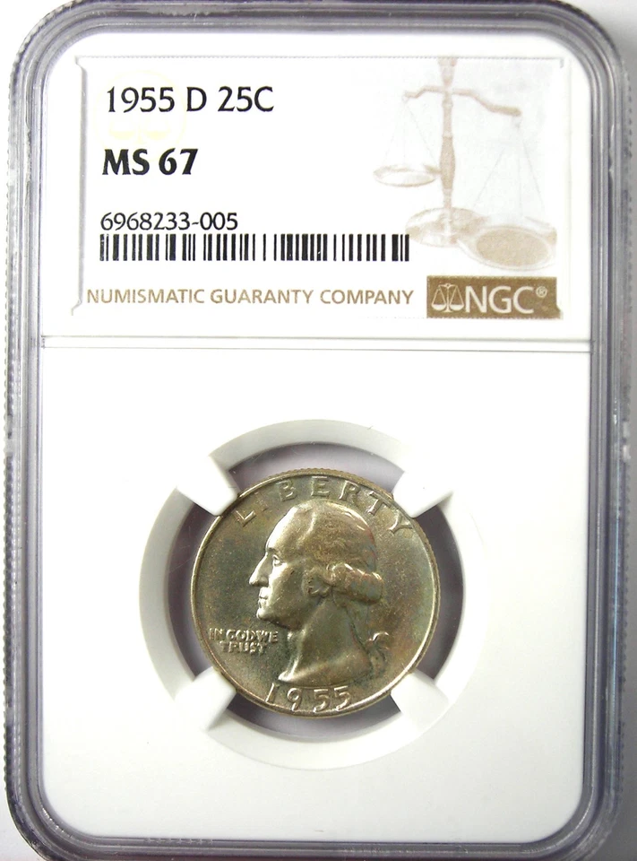 1955-D Washington Quarter 25C - Certified NGC MS67 (Gem BU UNC) - $2,500 Value - Image 2 of 4