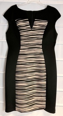 Connected Apparel Black & Beige Zebra Print Sleeveless Dress Size 14 EC!