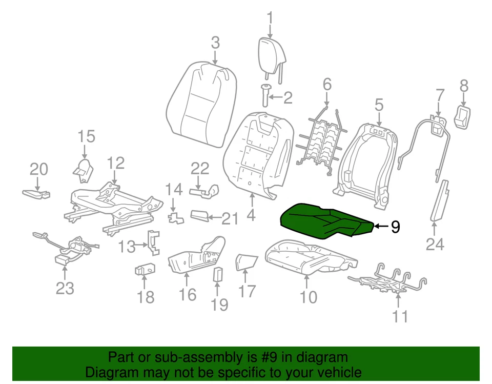 Funda de cojín de asiento de pasajero GM Jet negra genuina 23128319 Foto 2 de 2