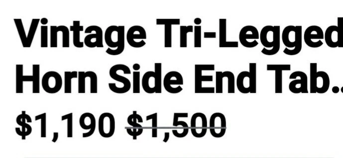 18 in. Mesa auxiliar vintage de 3 patas con cuernos originalmente $1,500. Foto 2 de 3