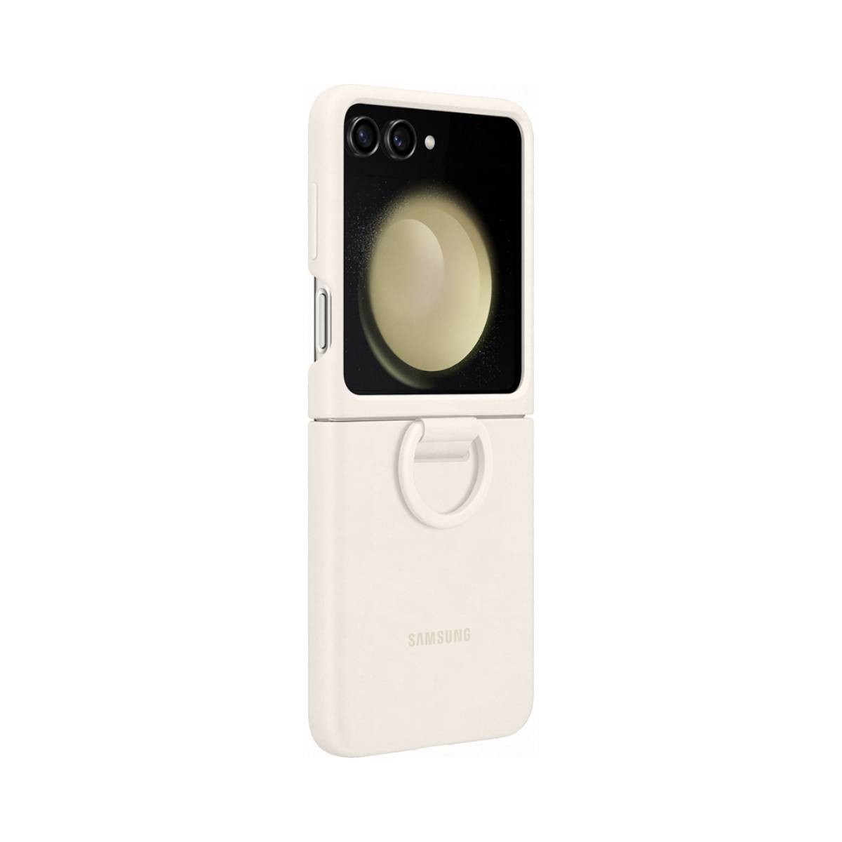 Coque Samsung Galaxy Z Flip 5 beige avec anneau de support et de selfie
