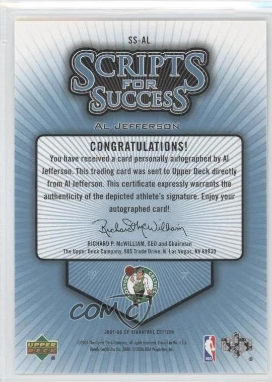 2005-06 SP Signature Edition Scripts for Success /200 Al Jefferson #SS-AL Auto - Image 2 of 2