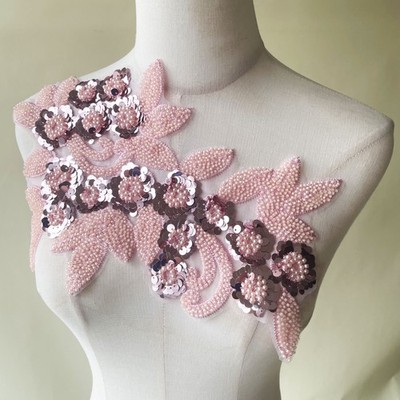Perlen Pailletten Blume Applikation 3D Perle Floral Spitze Patch für Kleid DIY Patch 