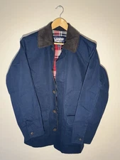 Lands End Chore Jacket Men's S Barn coat Plaid Lined corduroy trim