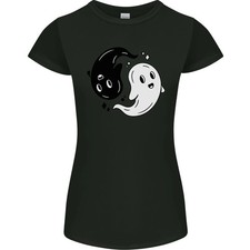 Divertida Camiseta Halloween Ying Yang Ghosts Mujer Corte Pequeño