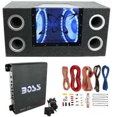 Pyramid BNPS102 10'' 1000W Dual Car Subwoofers w/ Box, 1100W Mono Amp, & Amp Kit