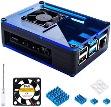 Case for Raspberry Pi 4 with Fan Cooling 4 Pcs Aluminum Heat Sinks Case