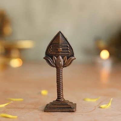 Lord Murugan Vel Idol Antique Brass Finish Sacred Spear Murti For Puja & Home