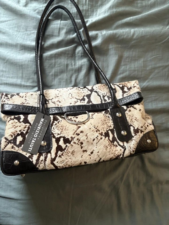 Cartera Maurizo Tatuti Italiana Piel de Vaca Cuero Estampado de Cebra x Grande Foto 3 de 3