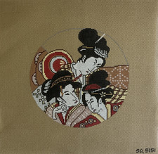 Three Geishas Handpainted Needlepoint Canvases 7 Round SQ5151 18 Mesh
