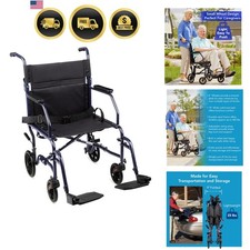Transport Wheelchair With 19 inch Seat, Folding Transport Chair with Foot Res...