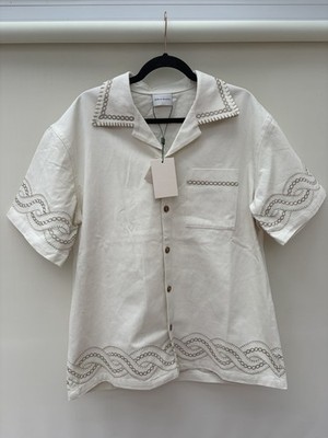 BNWT Men s Drole De Monsieur Cream La Chemise Embroidered Chain Shirt M RRP £300