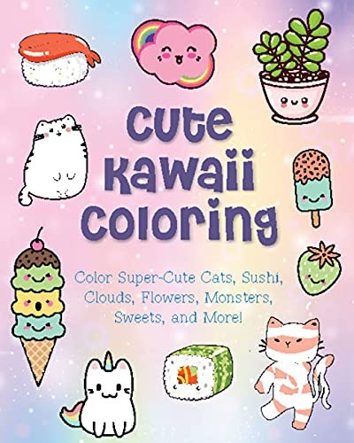 Cute Kawaii Coloring: Color Super-Cute Cats, Sushi, Clouds, Flowers, Monsters, - Image 4