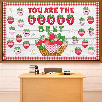 Strawberry Bulletin Board Set Summer Berry Flower Border Name Tags Classroom