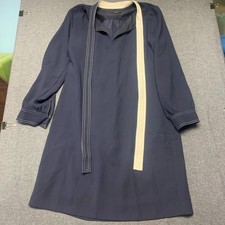 J.Crew Women's Shift Dress Size 8 Blue Tie Neck Long Sleeve 100% Polyester