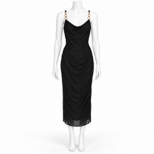 Black Midi Dress with Gold Accents on the Straps — Size Extra Large — NWT