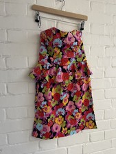 New Look Peplum Strapless Mini Dress floral print Clubwear uk 8