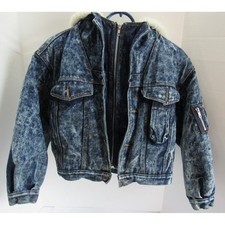 1980s Vintage Whitewashed Sherpa Lined Levi s Jacket with Hood Youth M 12-14